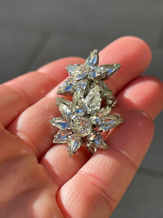 Teardrop Rhinestone Multi Dimensional Flower Earr… - image 4