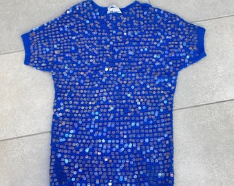 60s Blue Sequin Covered Knit Top Made in Italy for Gimbels