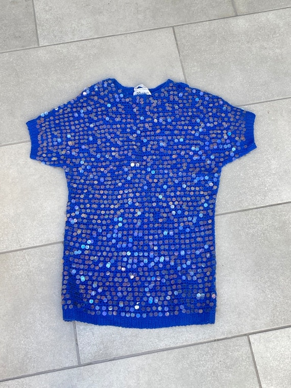 60s Blue Sequin Covered Knit Top Made in Italy for