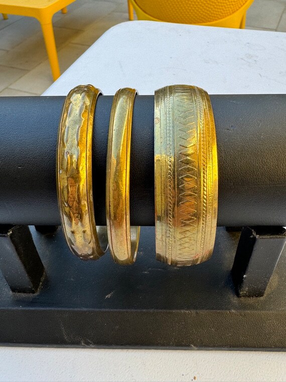 Brass Bangle Stack Vintage Etched Wide Stacking Br