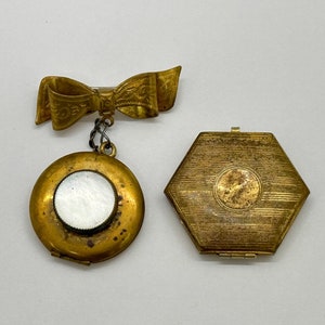 Antique Gold Lockets Mother of Pearl Photos Inside Brooch