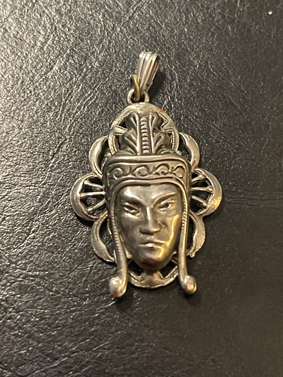 Silver Ethnic Tribal Mask Face Vintage Pendant Nec