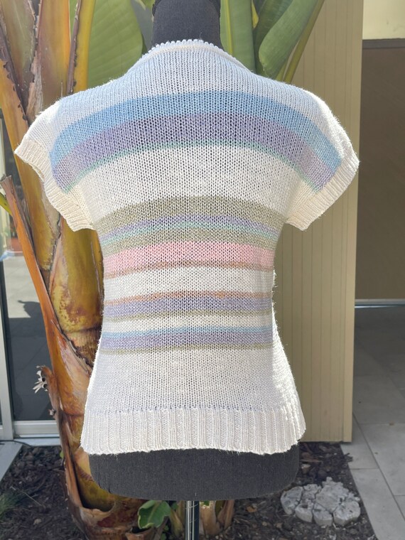 Pastel Knit Vintage 80s Sweater Short Sleeve Top … - image 5