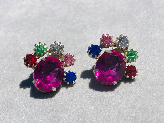 Jewel tone rhinestone vintage earrings - image 4