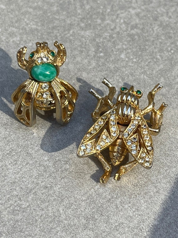 Insect Pins Rhinestone Cabochon Fly/Bee Pair of Bu