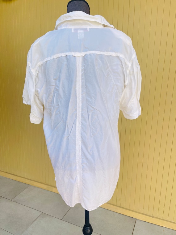 Silk Oversized Button Up Vintage Blouse White Med… - image 5