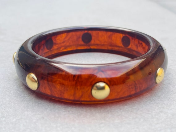 Catalin Bakelite Bangle Studded Translucent Brace… - image 1