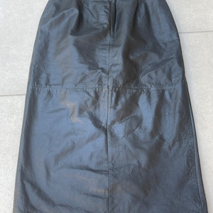 Long Black Leather Midi Vintage Skirt by Arlando Size 10