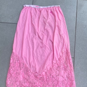 60s Pink Nylon Lace Half Slip Skirt Vintage Pin Up Lingerie Small