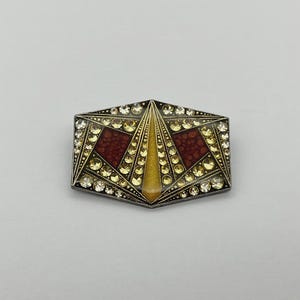 Pierre Bex Art Deco Style Enamel Crystal Brooch Vintage Pin