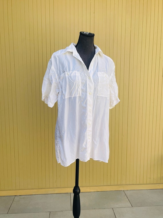 Silk Oversized Button Up Vintage Blouse White Med… - image 1