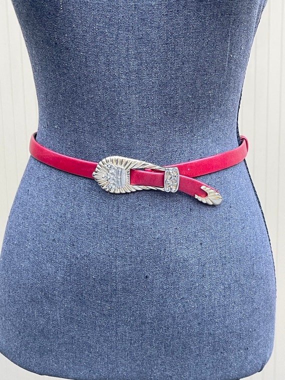 Judith Leiber Red Leather Belt Gold Crown Buckle
