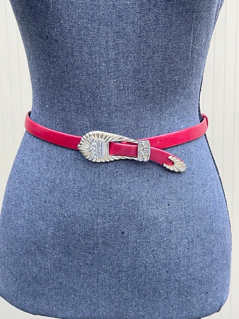 Judith Leiber Red Leather Belt Gold Crown Buckle - Etsy display picture 1