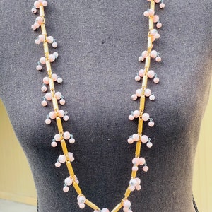 60s Gold Cylinder Pink Glass Ball Beaded Link Vintage Necklace Convertible Belt image 4