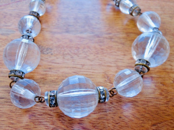 Chunky clear beaded necklace rhinestone spacer be… - image 2