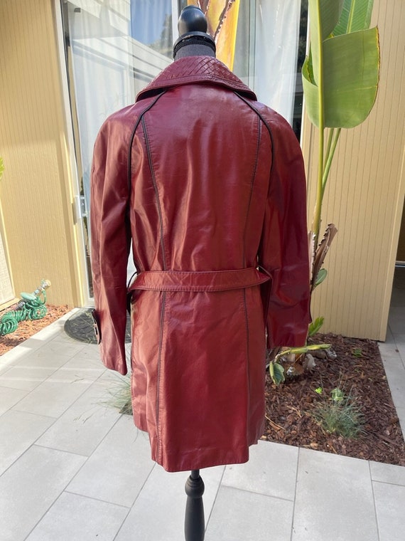 70s Oxblood Leather Long Belted Vintage Jacket Wo… - image 2