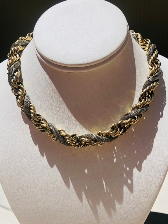 Gold chain twisted silver mesh rope vintage choker