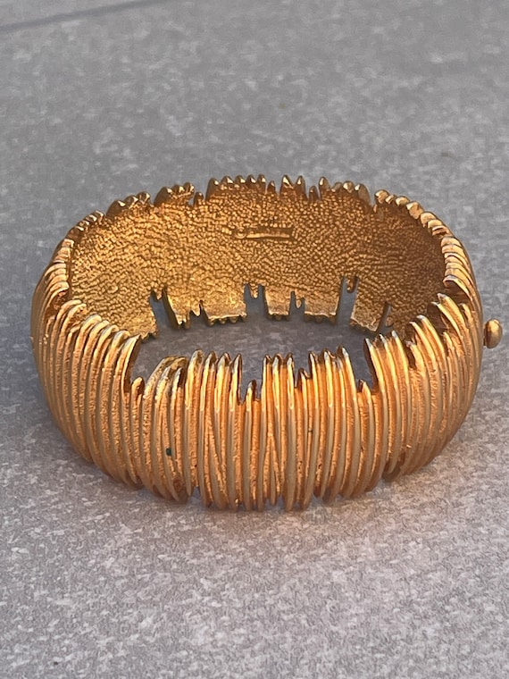 BOUCHER Signed Brutalist Gold Hinged Bangle Vintage Clamper Bracelet Etsy