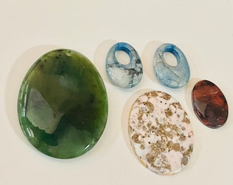 Gemstone Cabochon Pendants Vintage Oval Stone Lot of 5