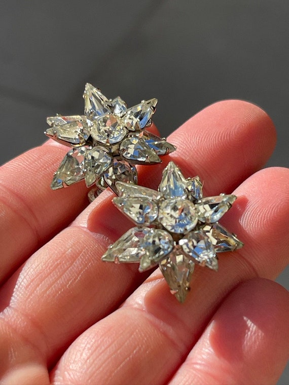 Teardrop Rhinestone Multi Dimensional Flower Earr… - image 1