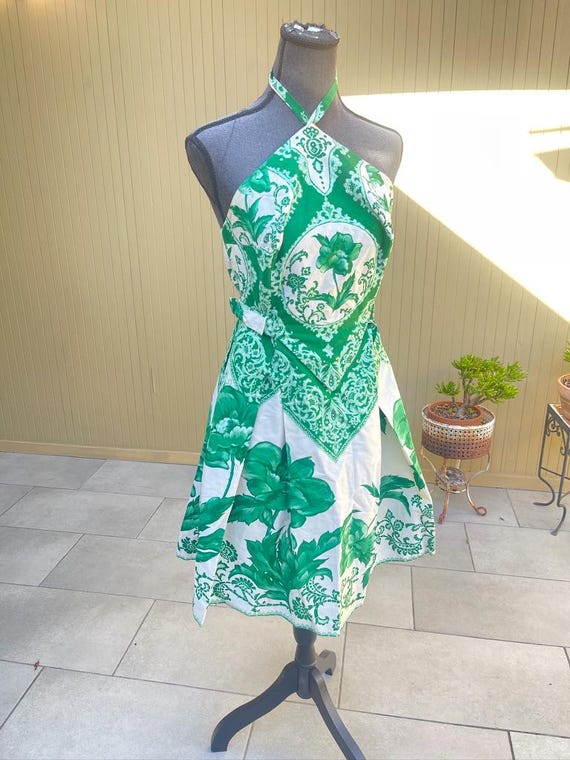 Vintage Linen Halter Dress Colour Flowers