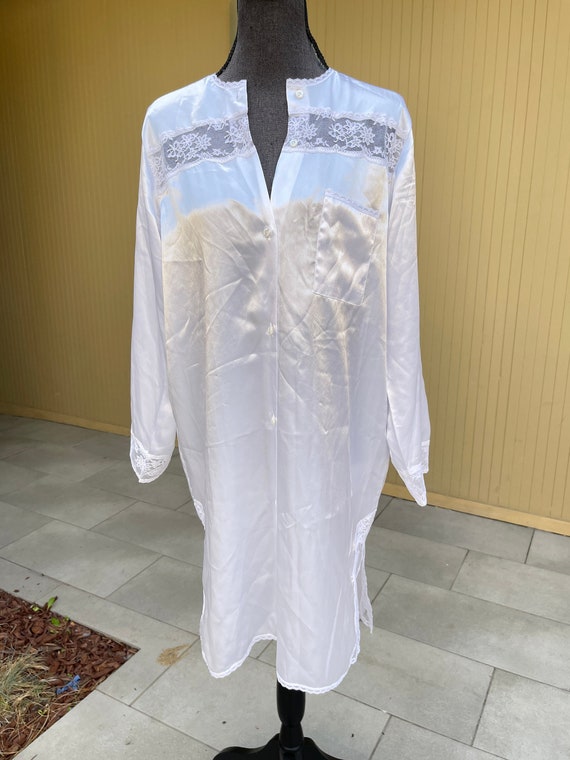 Silk Nightie Vintage White Night Gown Button Down 