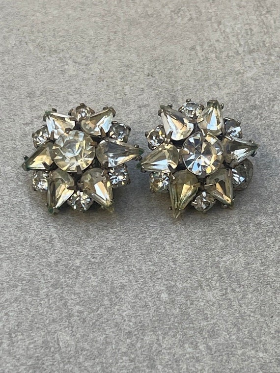 Starburst Rhinestone Vintage Clip On Earrings