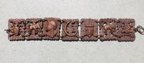 Egyptian Revival Vintage Copper Panel Bracelet - image 2