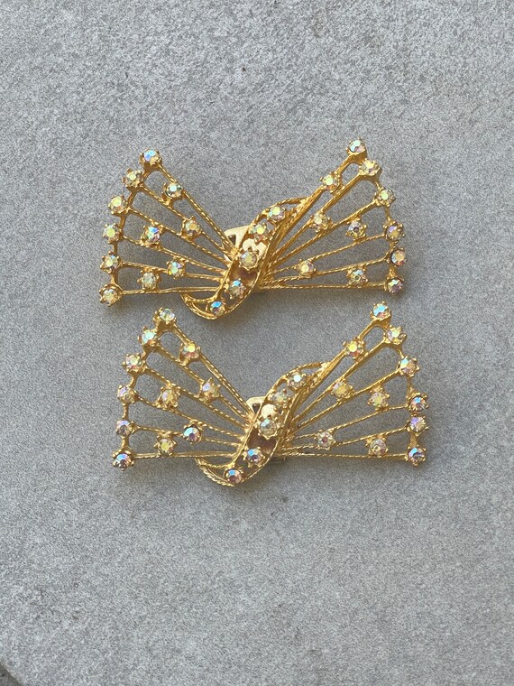 Vintage MUSI Gold Rhinestone Shoe Clips Gem