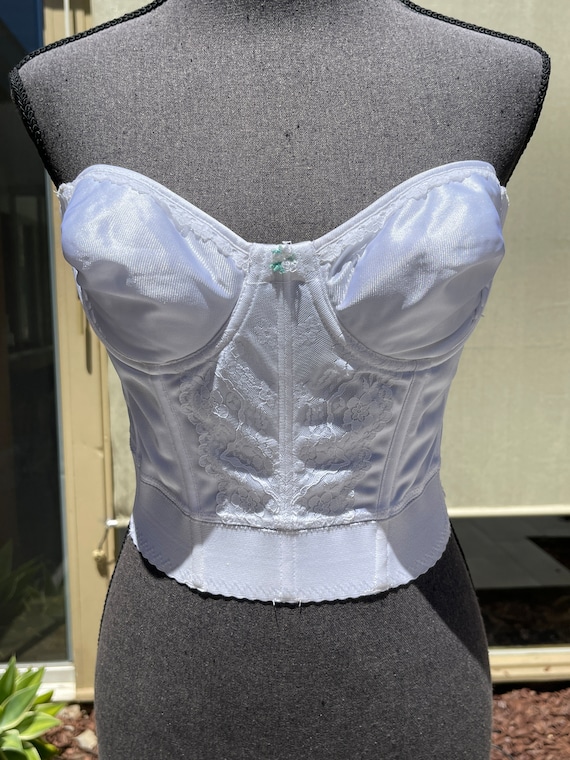 60s/70s Lady Marlene Bustier Vintage White Lace Corset Bra Top 36B 