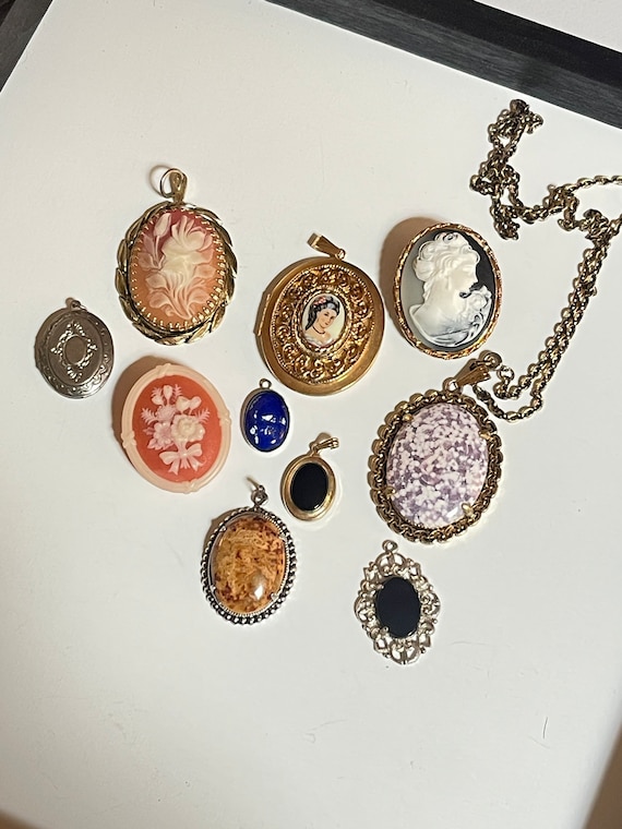 Cameo Lockets Vintage Pendant Necklace Lot of 10