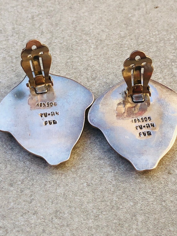 Taxco Sterling Silver Vintage Clip On Earrings Si… - image 10