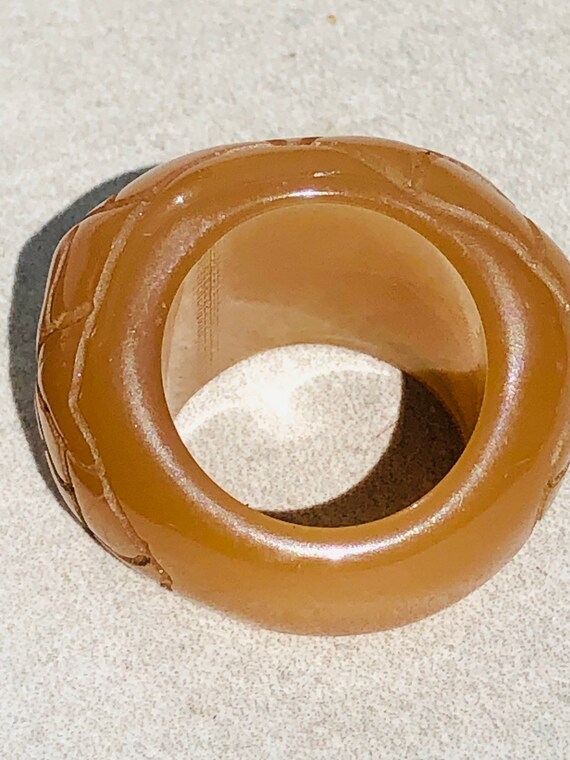 Butterscotch Bakelite Carved Crocodile Skin Ring … - image 8
