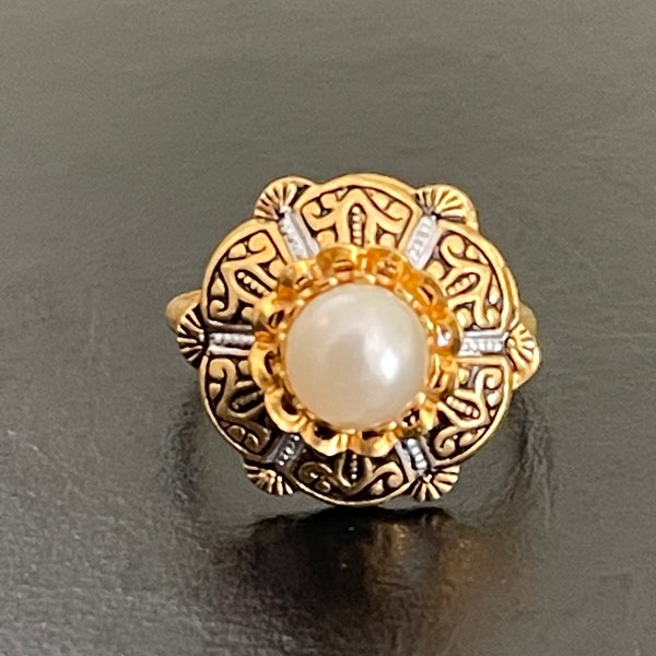 Damascene Pearl Adjustable Vintage Ring