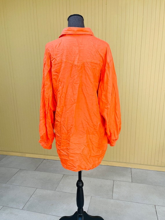 Silk Orange Oversized Button Up Vintage Blouse - image 2