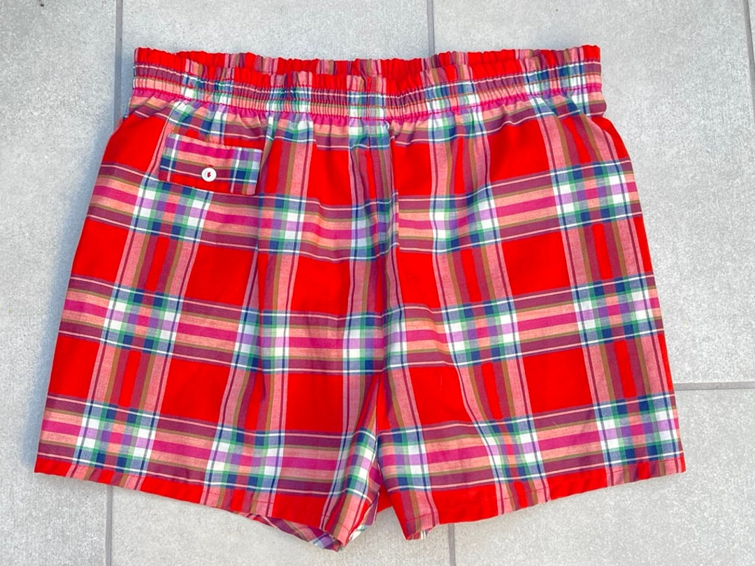 1950s60s B.V.D. Cotton Lined Plaid Swim Trunks Men's Vintage Swim