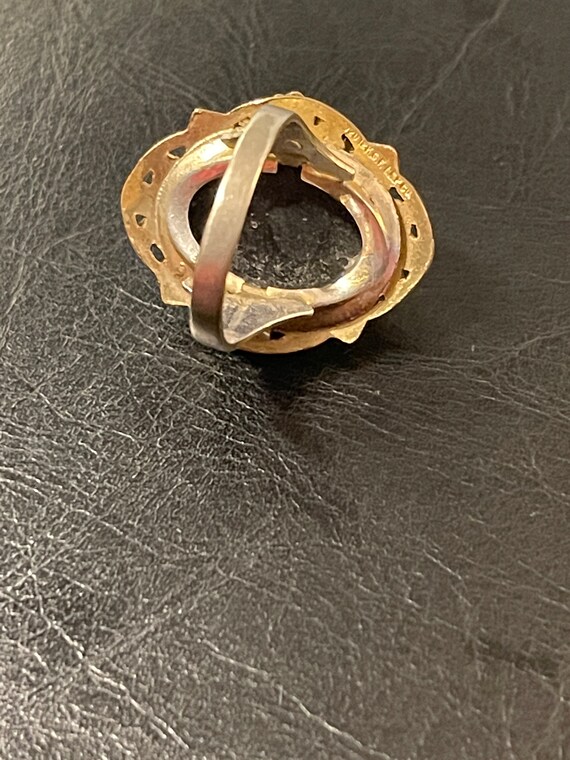 12K Gold Opal Vintage Ring Sterling Band Gold Lea… - image 7