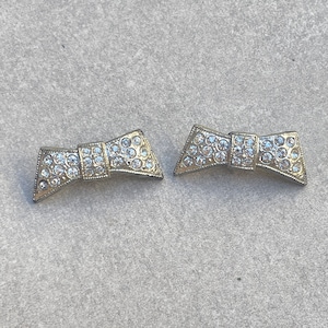 Pave Rhinestone Bow Shoe Clips Vintage Silver Pot Metal Wedding Clips