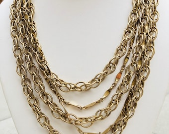 Multiple 5 Strand Vintage Gold Choker Chain Necklace