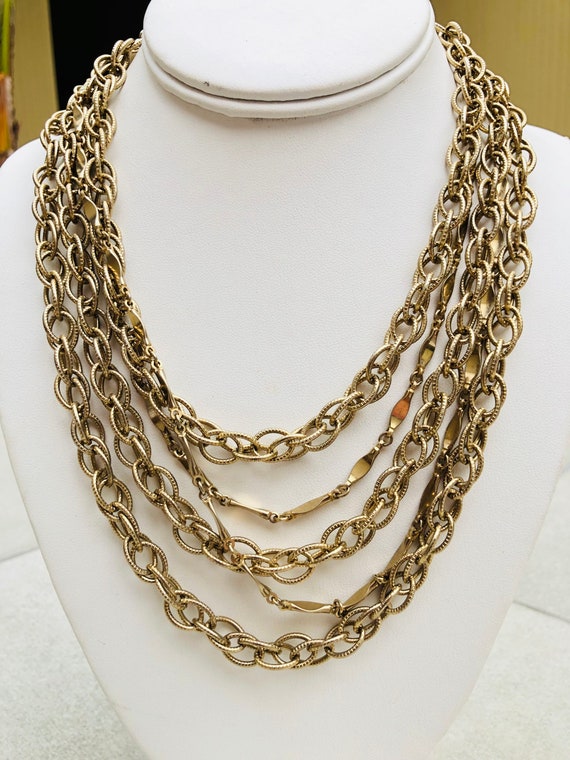 Multiple 5 Strand Vintage Gold Choker Chain Neckla