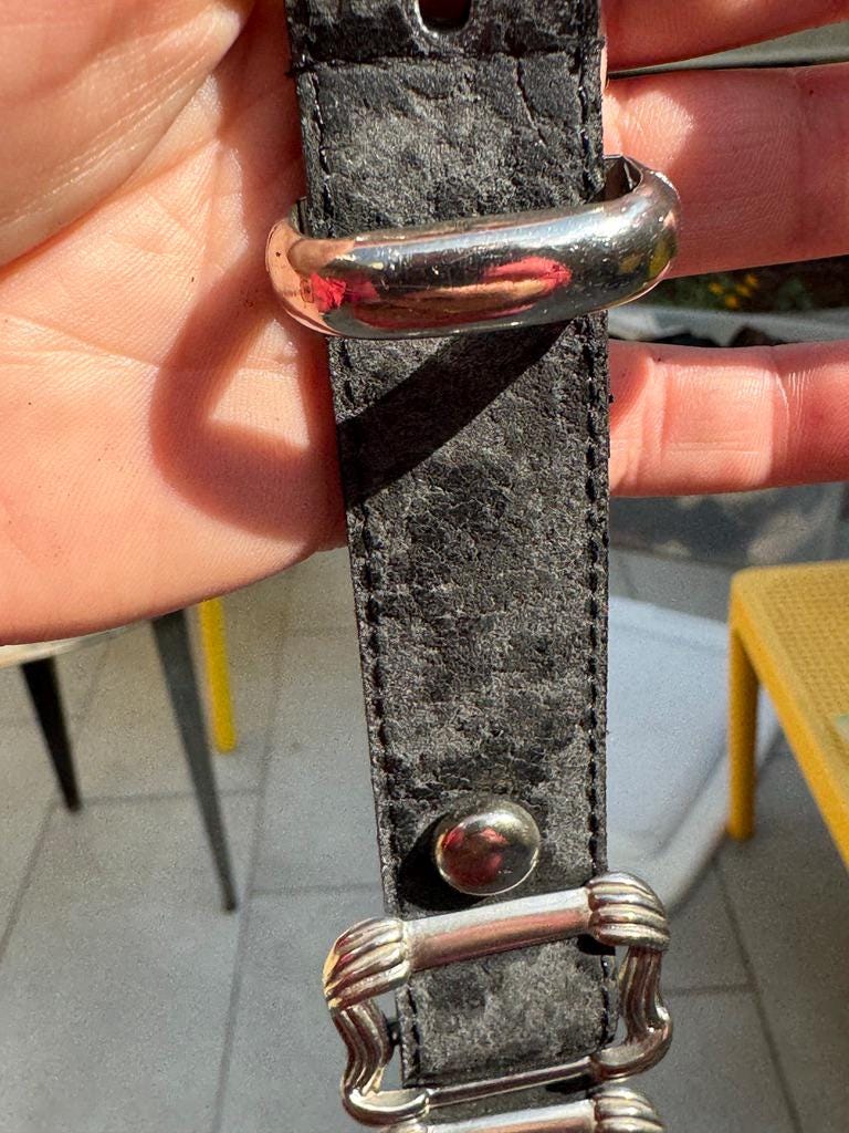 Vintage 80\'s Donna Katz Silver Chain Silver Leather Trim Women\'s Belt Size 33\