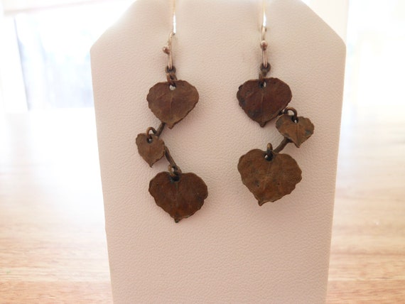 Articulated copper LEAF sterling earrings artisan… - image 1