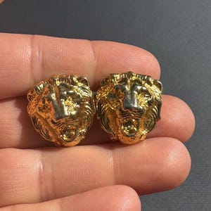 Vintage Gold Lion Head Earrings Pierced