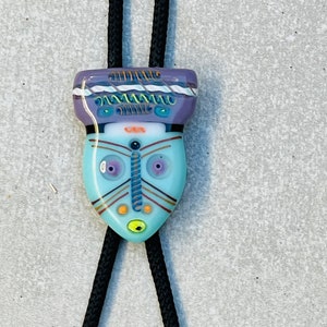 Glass Bolo Tie Vintage Unique Mask Face Handmade Artisan