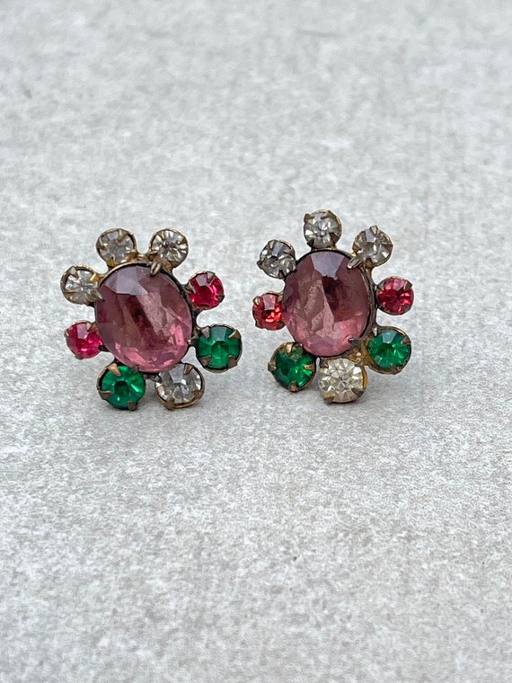 Jewel Tone Colorful Rhinestone Earrings Vintage Sc