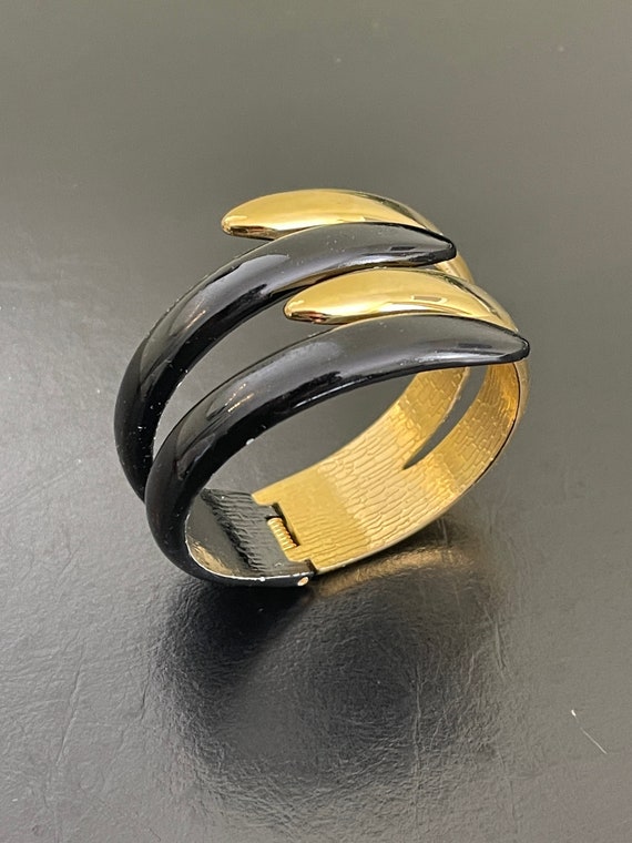 Black Gold Bypass Hinged Vintage Clamper Bracelet