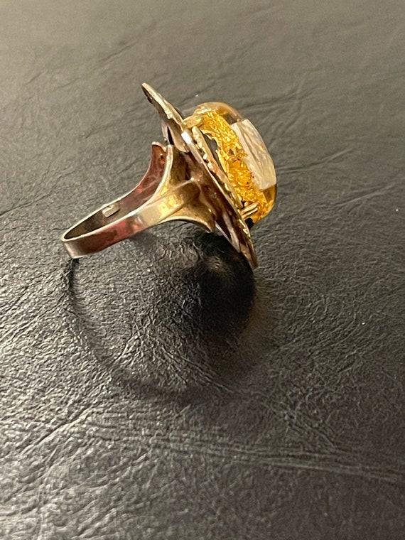 12K Gold Opal Vintage Ring Sterling Band Gold Lea… - image 9