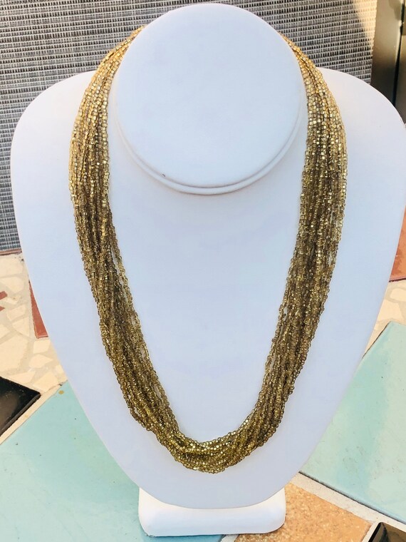 Multiple Strand Glass Seed Bead Necklace Gold Bea… - image 3