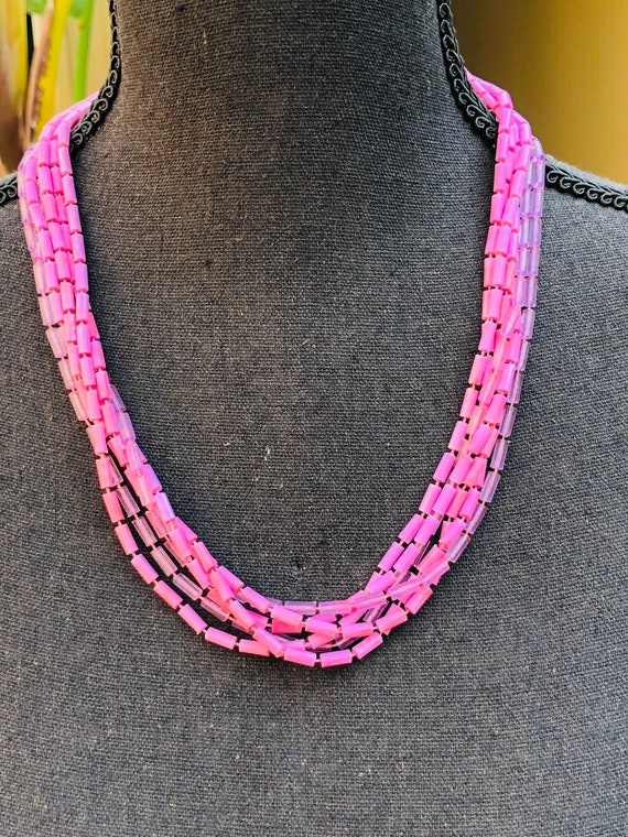 Tubular Pink Beaded Multi Strand  Vintage Necklace - image 1