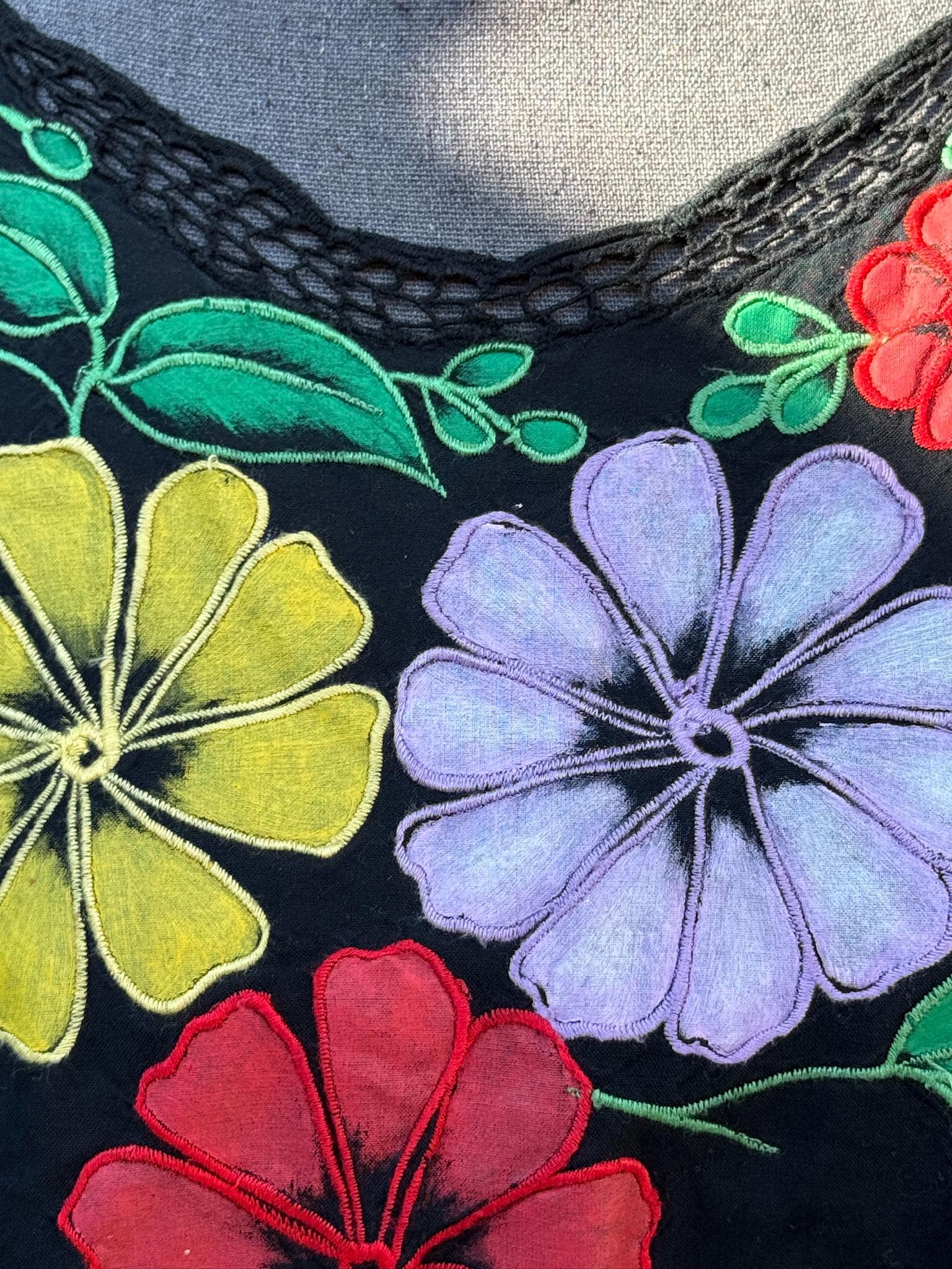 70s Cutwork Embroidered Flower Vintage Rayon Crochet Blouse